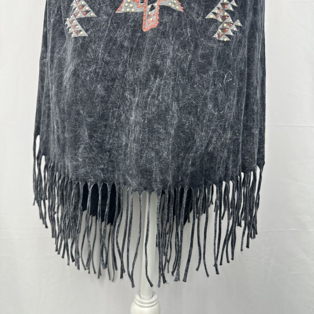 Vocal Black Mineral Wash Aztec Fringe Drape Vest Boho Western/southwest Sz XL - Picture 8 of 10